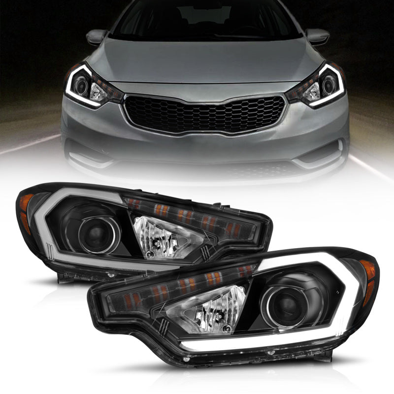 ANZO 2014-2016 Kia Forte Projector Headlights w/ Light Bar Black Housing w/ DRL 121562 121562 Photo - Primary