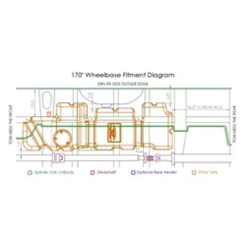 Titan Fuel Tanks 07-18 MB Sprinter 46 Gal. Extra HD Cross-Linked PE XXL Mid-Ship Tank - 144/170/170E 7050207 7050207 Technical Drawing