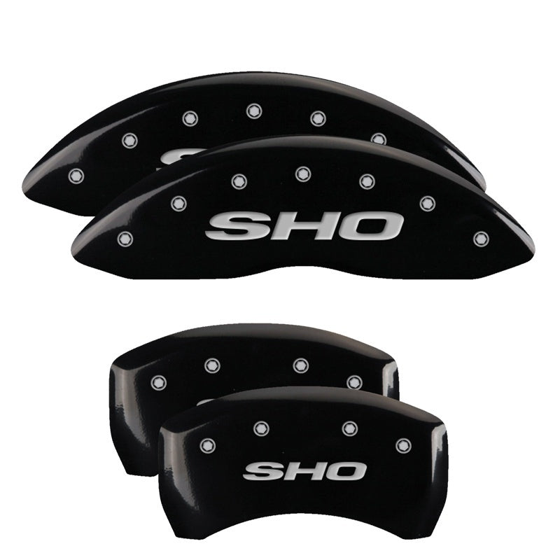 MGP 4 Caliper Covers Engraved Front & Rear SHO Black finish silver ch 10222SSHOBK 10222SSHOBK Photo - Primary
