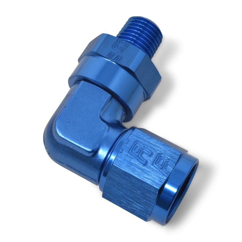 Russell #12 90° Female AN To Male Swivel NPT - Blue 614022 Photo - out of package