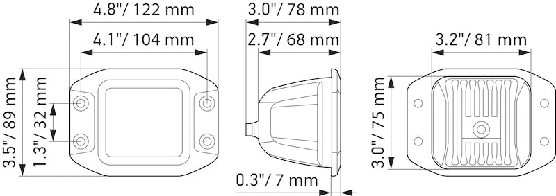 Hella Universal Black Magic 3.2in L.E.D. Cube Kit - Flood Beam (Flush Mount) 358176831 358176831 Technical Drawing