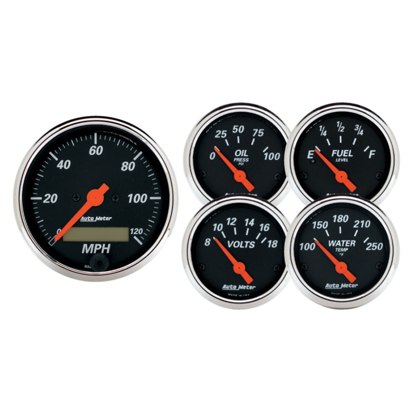 Autometer Designer 3-3/8in & 2-1/16in Kit Box-Elec Speedo & Elec Oil Press H2O Temp Volt Fuel Level 1421 1421 Photo - Primary
