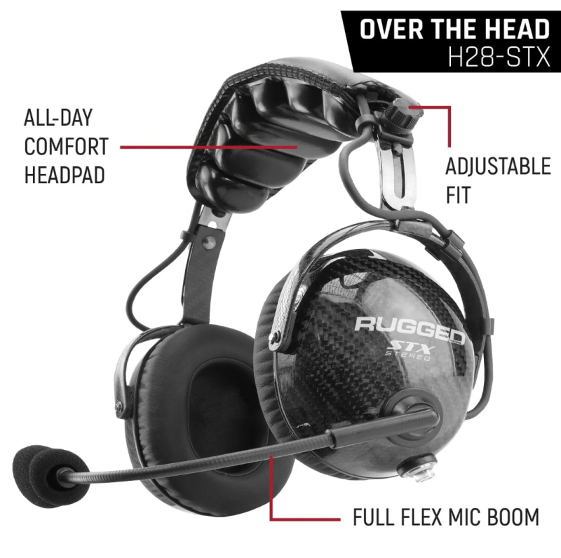 Rugged Radios AlphaBass Carbon Fiber Headset for STEREO and OFFROAD Intercoms Over The Head H28-STX H28-STX Photo - Primary