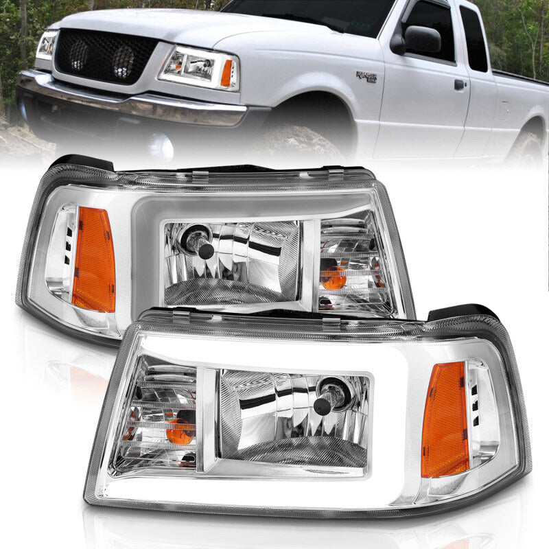 ANZO 2001-2011 Ford Ranger Crystal Headlights w/ Light Bar Chrome Housing 111512 111512 Photo - Primary