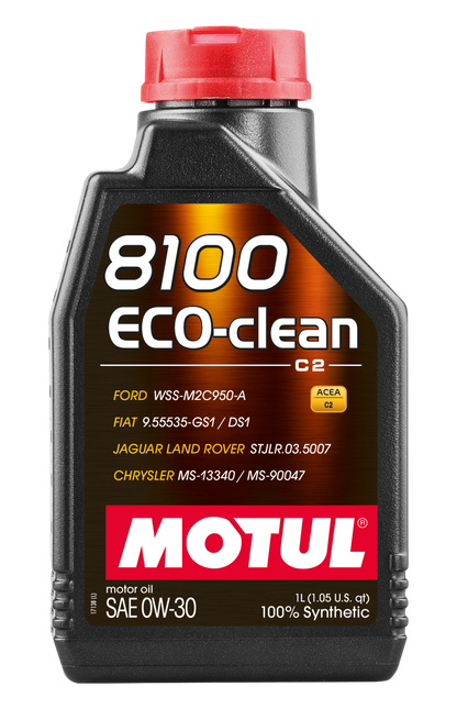 Motul 1L Synthetic Engine Oil 8100 Eco-Clean 0W30 12X1L - Acea C2/API SM/ST.JLR 03.5007 - 1L 102888 102888 Photo - Primary