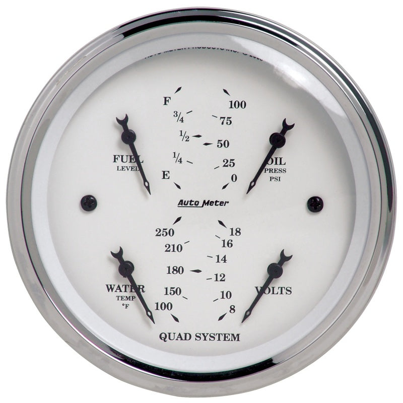 Autometer Gauge, Quad, 3 3/8", 240E-33F, Elec, Old Tyme White 1612 Photo - Primary