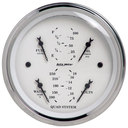 Autometer Gauge, Quad, 3 3/8", 240E-33F, Elec, Old Tyme White 1612 Photo - Primary