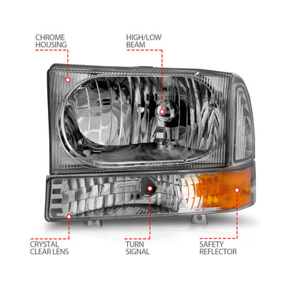 Anzo 2000-2004 Ford Excursion Crystal Headlights Chrome w/ LED 1pc 111081 Photo - Unmounted