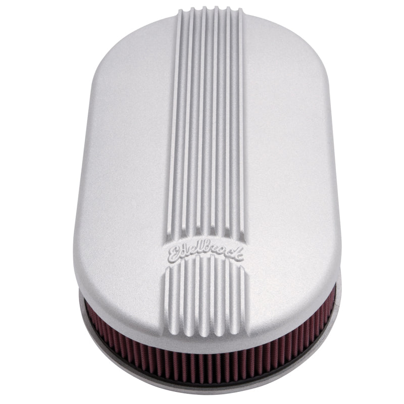 Edelbrock Air Cleaner, Classic Series, Oval, Aluminum Top, Cloth Element, 17.5 " 41199 Photo - out of package