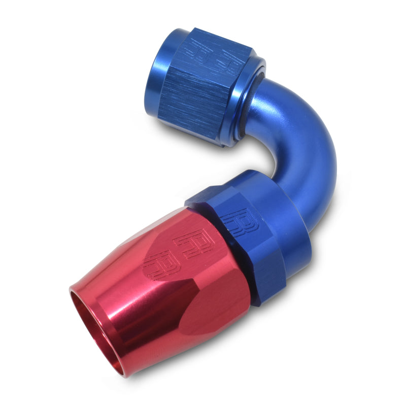 Russell #6 Full Flow Swivel 120° Tight Radius Hose Ends - Red/Blue 613400 Photo - out of package