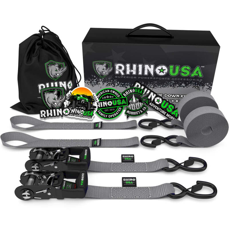 Rhino USA Heavy Duty Ratchet Tie-Downs 2-Pack (Gray) 1.6In X 8Ft HDKIT-2PK-GRY HDKIT-2PK-GRY Photo - Primary