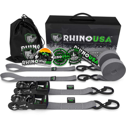 Rhino USA Heavy Duty Ratchet Tie-Downs 2-Pack (Gray) 1.6In X 8Ft HDKIT-2PK-GRY HDKIT-2PK-GRY Photo - Primary