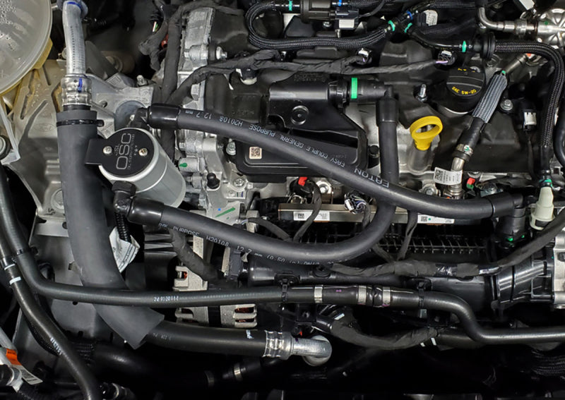 J&L 2021-2022 Ford Bronco 1.5L EcoBoost Passenger Side Oil Separator 3.0 - Clear Anodized 3043P-C 3043P-C Photo - Mounted