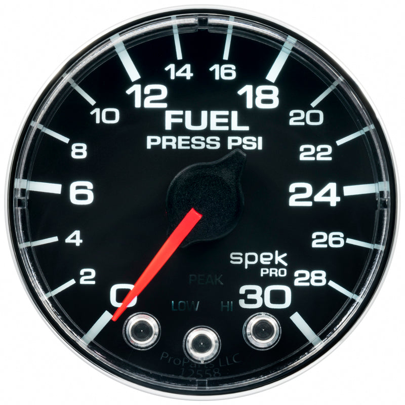 Autometer Spek-Pro Gauge Fuel Press 2 1/16in 30psi Stepper Motor W/Peak & Warn Blk/Chrm P316318 P316318 User 1