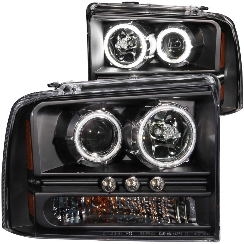 Anzo 2005-2007 Ford Excursion Projector Headlights w/ Halo Black w/ LED Str 111117 Photo - Primary
