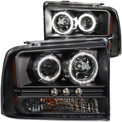 Anzo 2005-2007 Ford Excursion Projector Headlights w/ Halo Black w/ LED Str 111117 Photo - Primary
