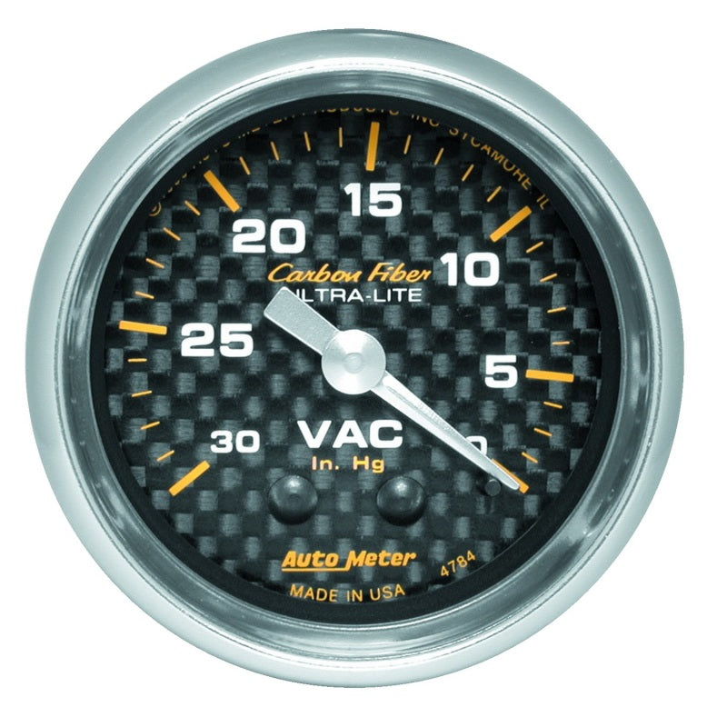 Autometer Gauge, Vacuum, 2 1/16", 30INHG, Mechanical, Carbon Fiber 4784 Photo - Primary