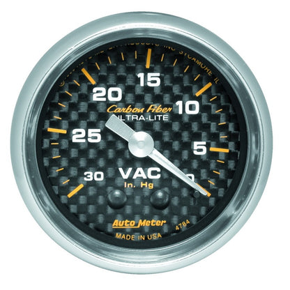 Autometer Gauge, Vacuum, 2 1/16", 30INHG, Mechanical, Carbon Fiber 4784 Photo - Primary