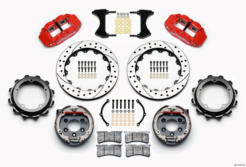 Wilwood Narrow Superlite 4R Rear P-Brk Kit 12.88in Drill Red Strange Eng Floater 3.49in Offset 140-12435-DR 140-12435-DR Photo - Primary