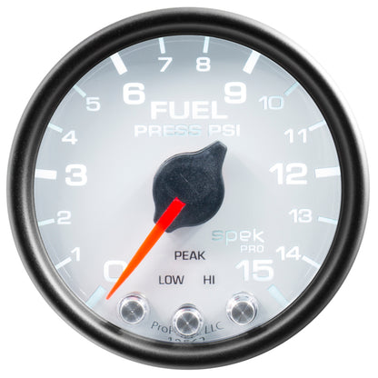 Autometer Spek-Pro Gauge Fuel Press 2 1/16in 15psi Stepper Motor W/Peak & Warn Wht/Blk P31512 P31512 User 1