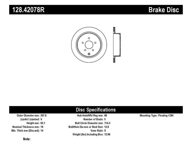 StopTech Sport Cross Drilled Brake Rotor; Rear Right 128.42078R Catalog