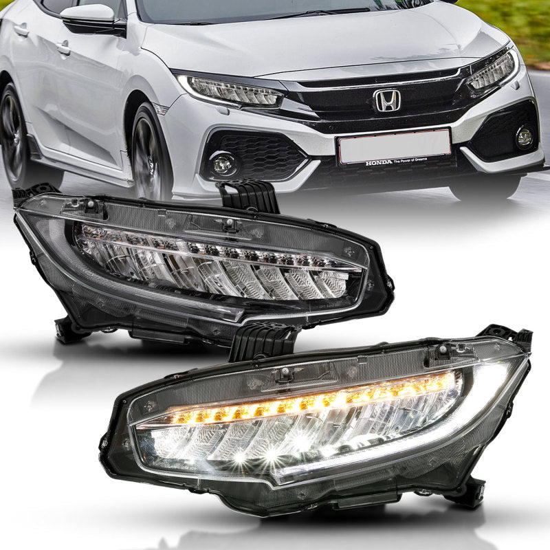 ANZO 16-17 Honda Civic Projector Headlights Plank Style Black w/Amber/Sequential Turn Signal 121527 121527 Photo - Primary