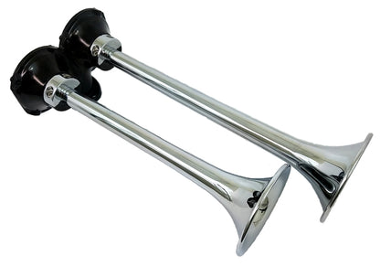 Kleinn Air Horns Kleinn Chrome Roof Mount Dual Horn/ 13.5In/11.5In - Chrome-Plated Spun Copper 401 401 Photo - Primary