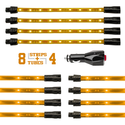 XKGLOW XK Glow Strip Single Color Underglow LED Accent Light Car/Truck Kit Amber - 8x24In Tube + 4x8In XK041005-A XK041005-A User 1