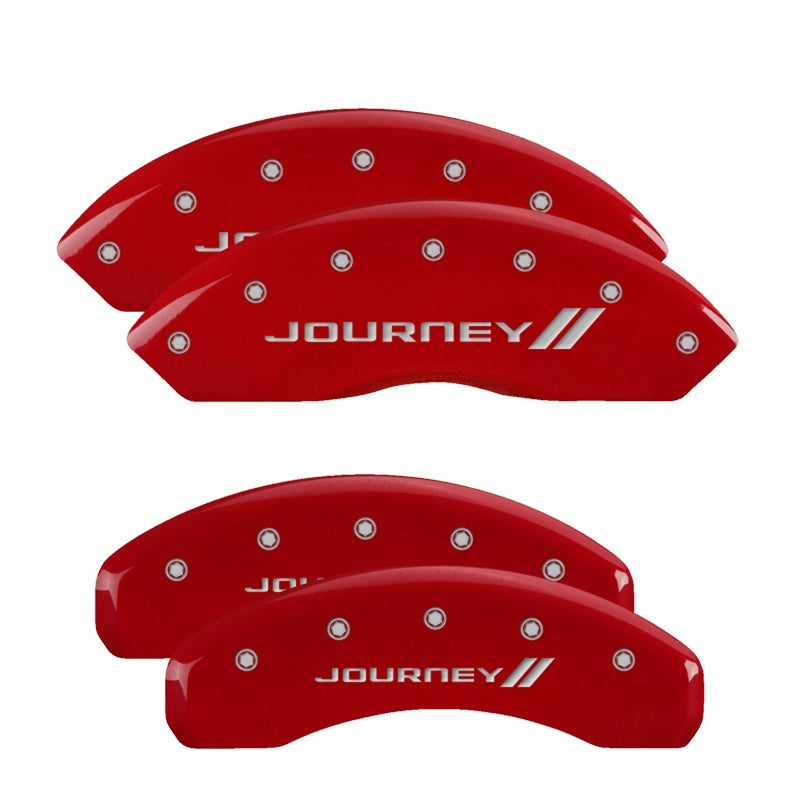 MGP 4 Caliper Covers Engraved Front & Rear With stripes/Journey Red finish silver ch 12200SJNYRD 12200SJNYRD Photo - Primary