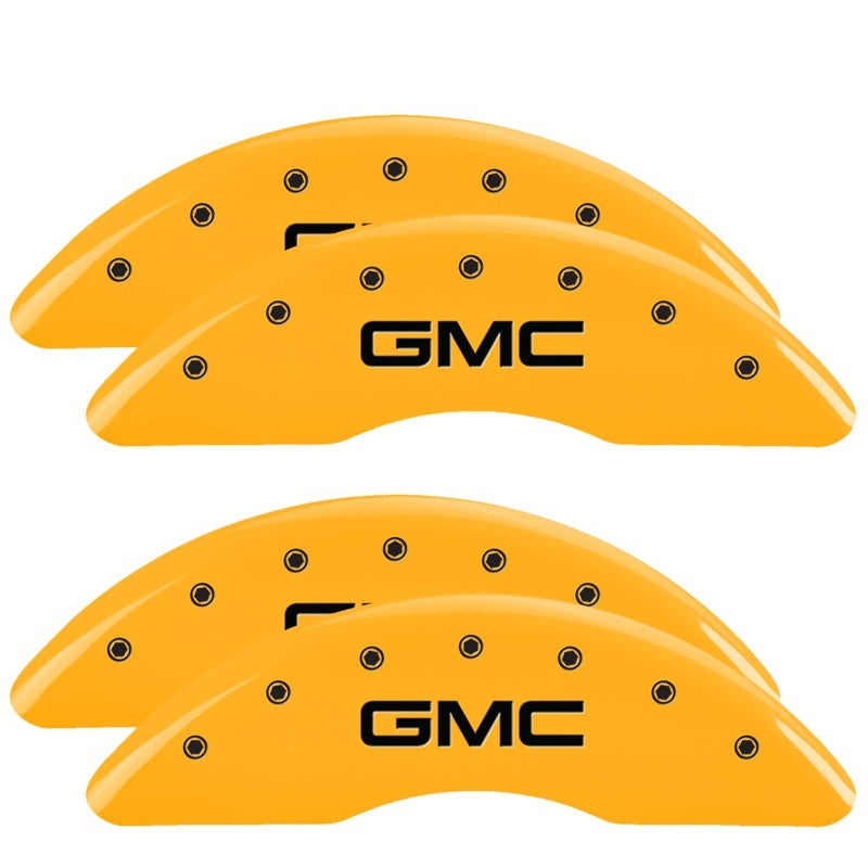 MGP 4 Caliper Covers Engraved Front & Rear GMC Yellow finish black ch 34003SGMCYL 34003SGMCYL Photo - Primary
