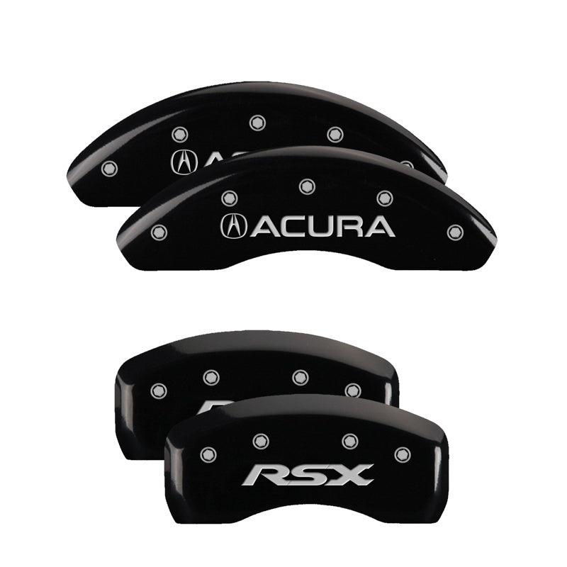 MGP 4 Caliper Covers Engraved Front Acura Engraved Rear RSX Black finish silver ch 39003SRSXBK 39003SRSXBK Photo - Primary