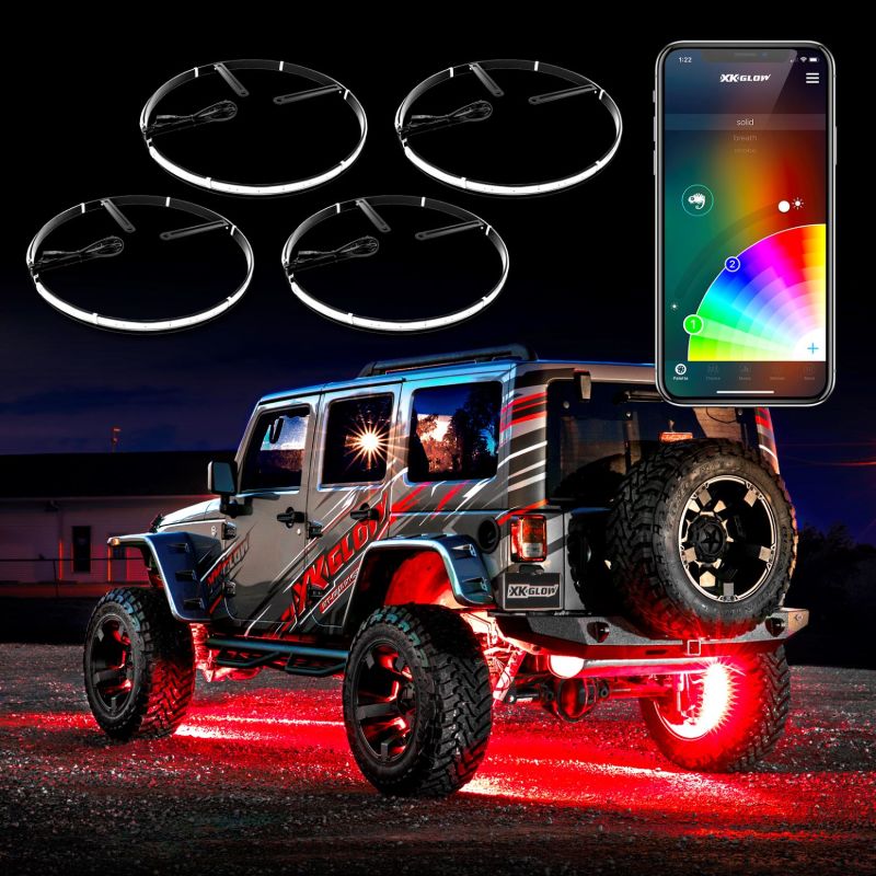 XKGLOW XK Glow Wheel Ring Light Kit XKchrome App controlled w/ Turn Signal Function 4pc 15In XK-WHEEL-KIT