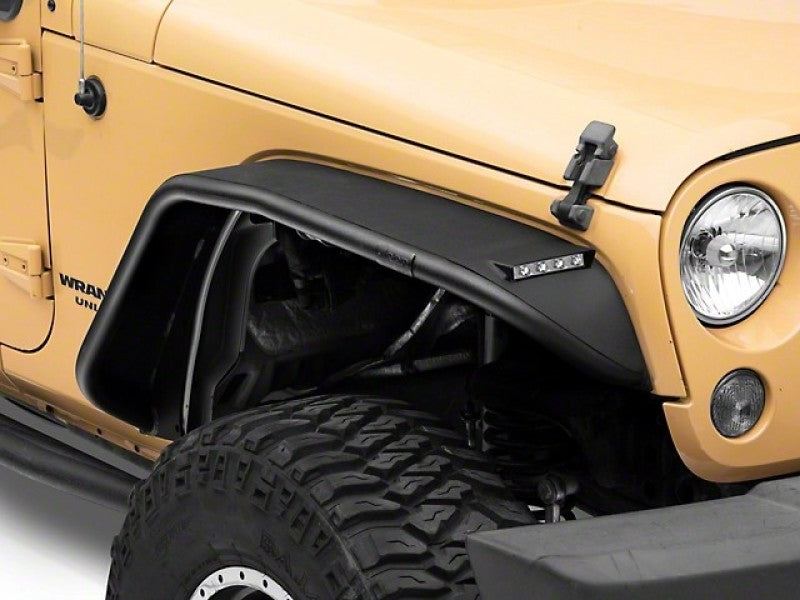 Officially Licensed Jeep 07-18 Wrangler JK Tubular Fender Flares w/ LED DRL and Jeep Logo- Front oljJ164976