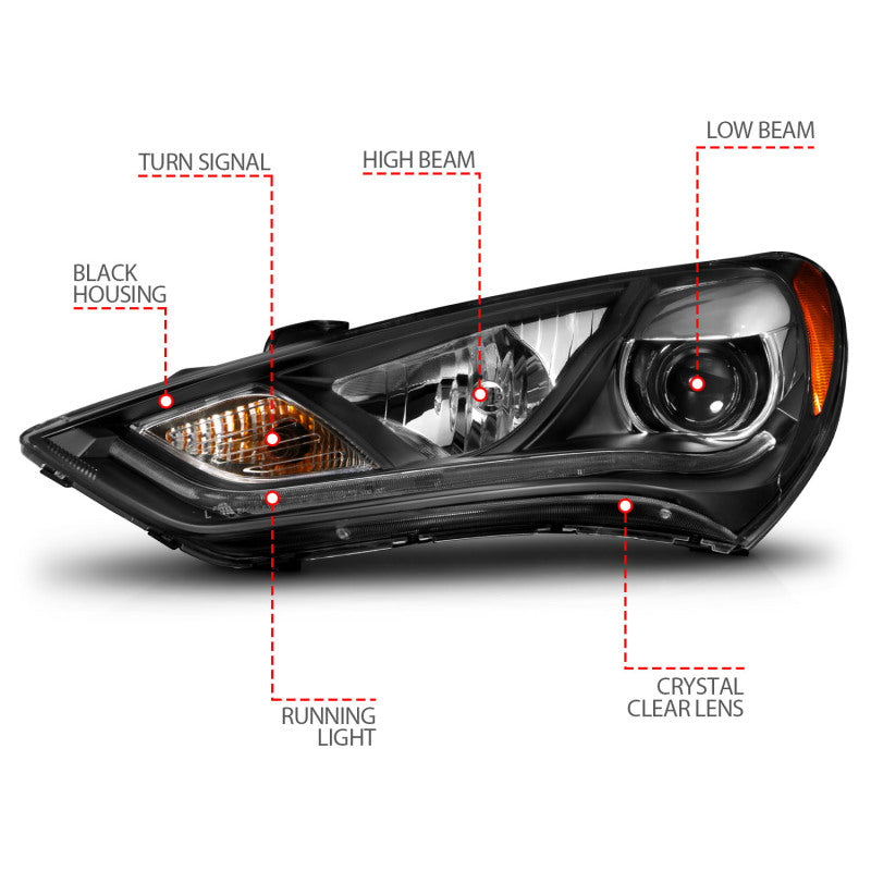 Anzo 2013-2015 Hyundai Genesis Projector Headlights w/ Plank Style Design B 121511 Photo - Unmounted