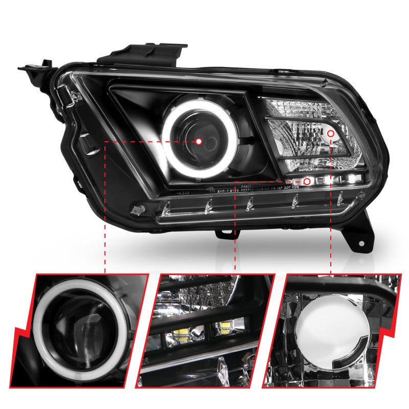 Anzo 2010-2014 Ford Mustang Projector Headlights w/ Halo Black (CCFL) 121323 User 3