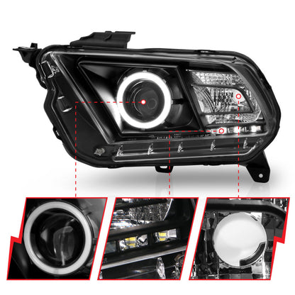 Anzo 2010-2014 Ford Mustang Projector Headlights w/ Halo Black (CCFL) 121323 User 3