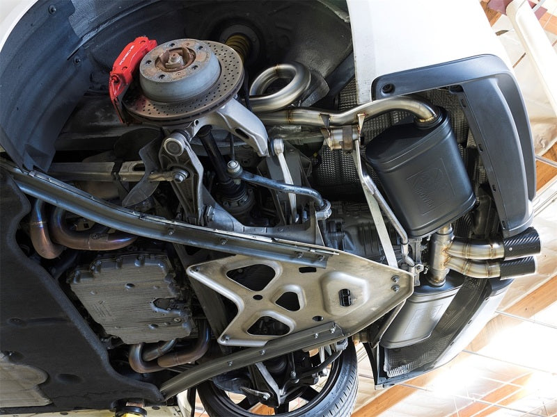 aFe MACHForce-Xp 2in 304 SS Cat-Back Exhaust w/Carbon Fiber Tips 13-16 Porsche Boxster 2.7L/3.4L 49-36415-C 49-36415-C Photo - Mounted