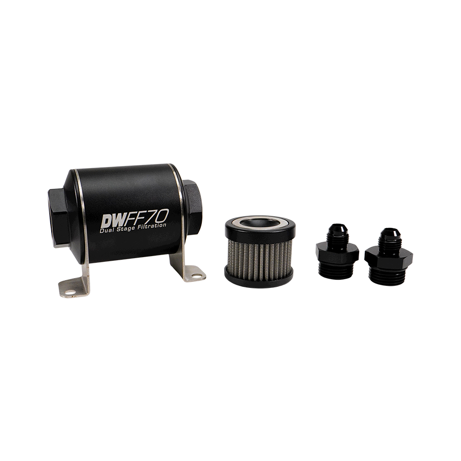 DeatschWerks 6AN, 5 micron, 70mm In-line fuel filter kit