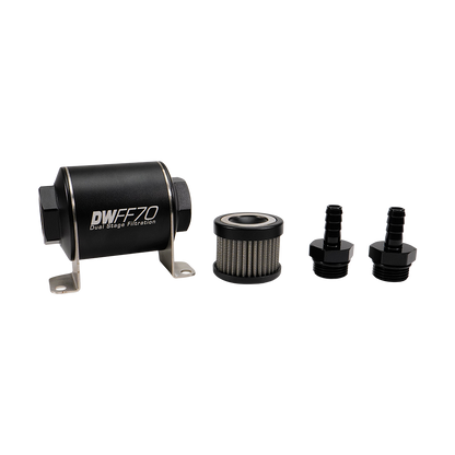 DeatschWerks 3/8 in, 40 micron, 70mm In-line fuel filter kit