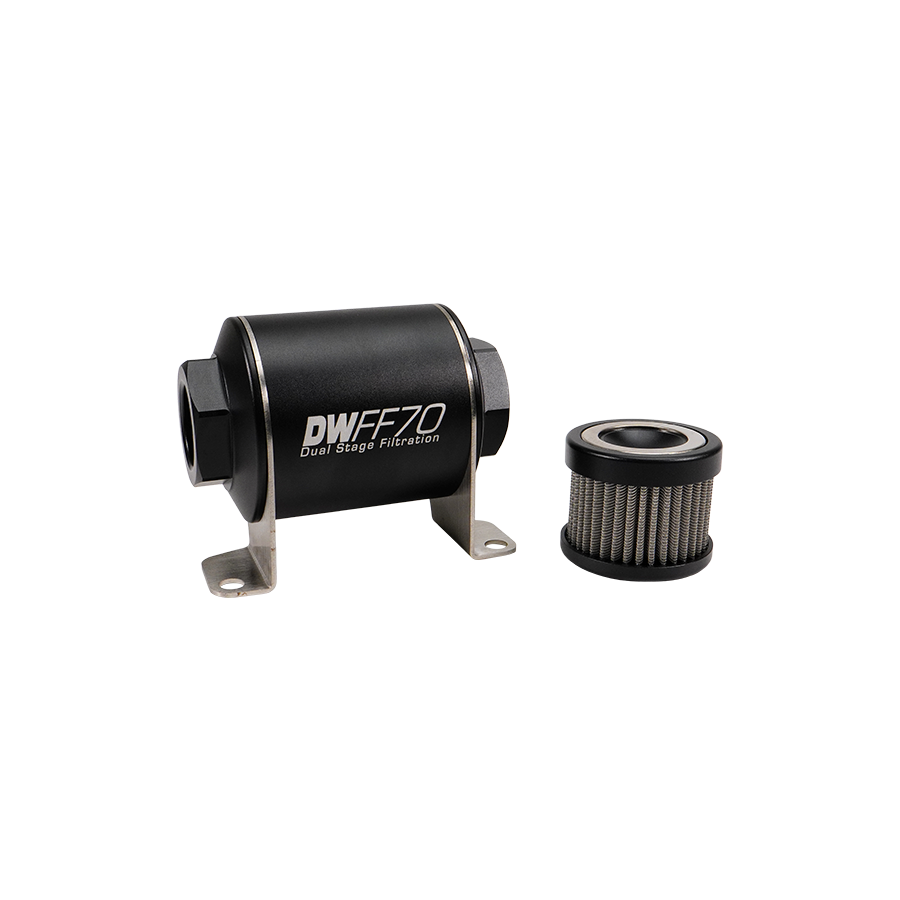 DeatschWerks 10AN Female, 100 micron, 70mm In-line fuel filter kit