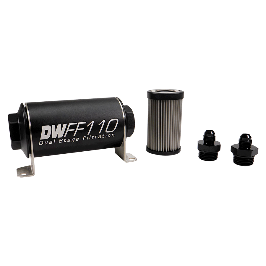 DeatschWerks 6AN, 100 micron, 110mm In-line fuel filter kit