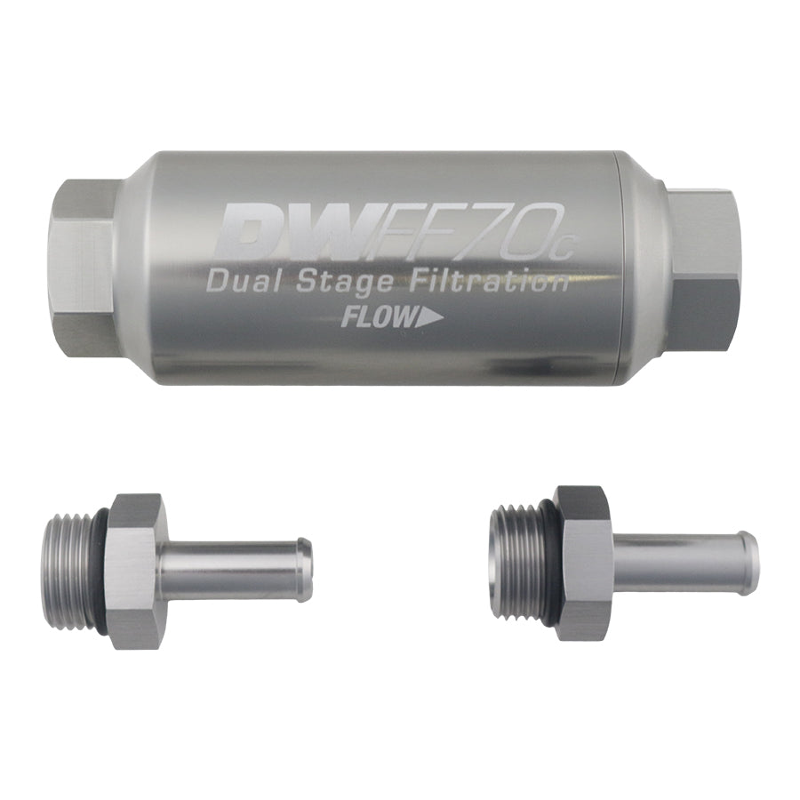 DeatschWerks 3/8 in, 10 micron, 70mm compact in-line fuel filter kit