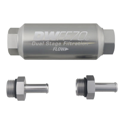 DeatschWerks 3/8 in, 10 micron, 70mm compact in-line fuel filter kit