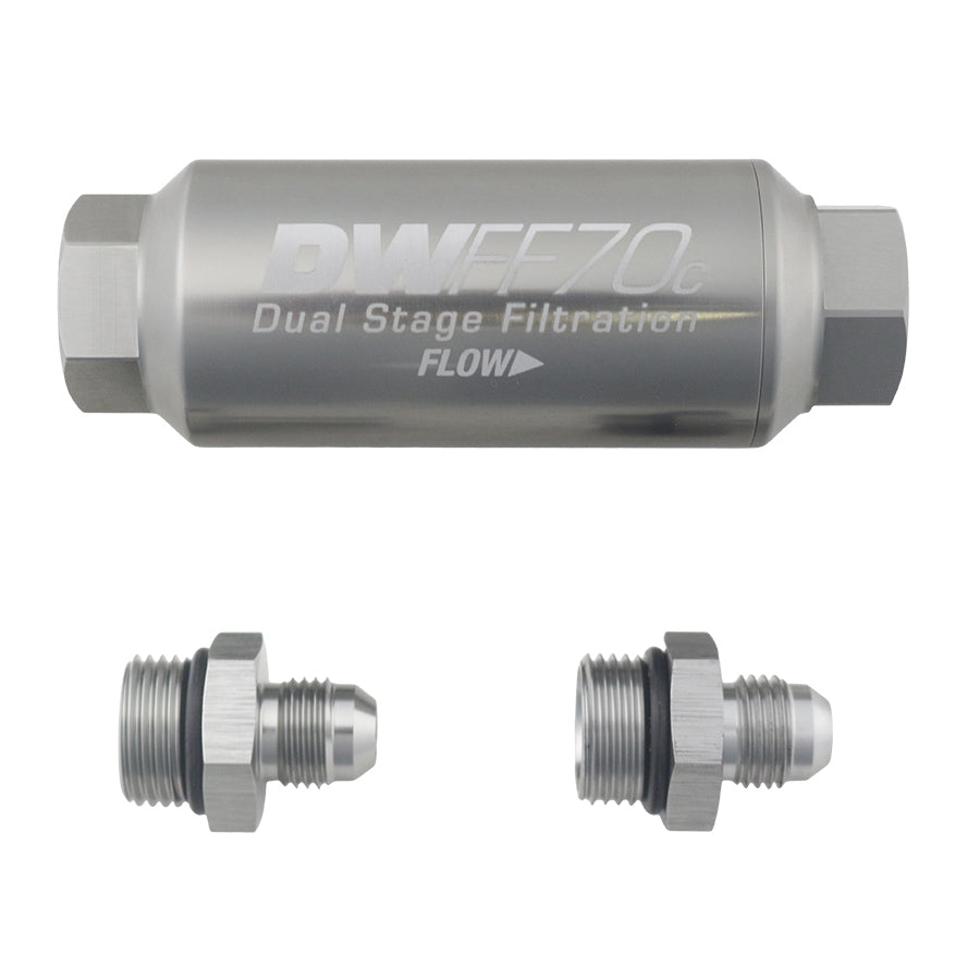 DeatschWerks 6AN, 10 micron, 70mm compact in-line fuel filter kit