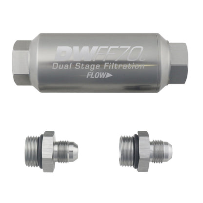 DeatschWerks 6AN, 10 micron, 70mm compact in-line fuel filter kit