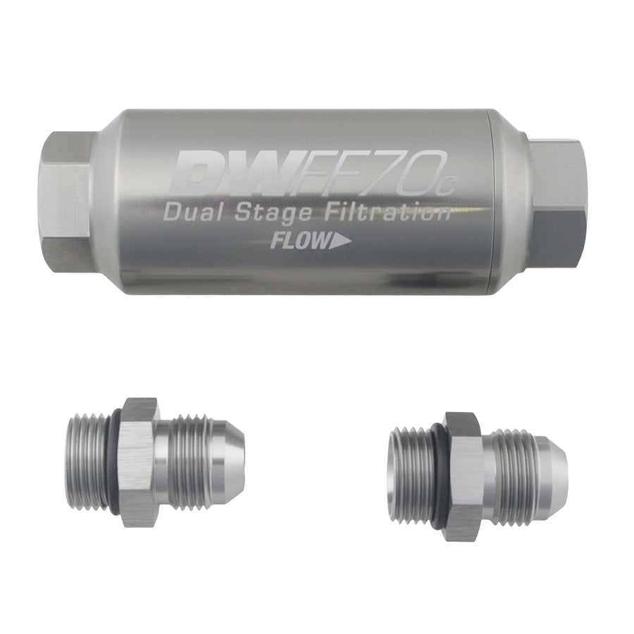 DeatschWerks 8AN, 10 micron, 70mm compact in-line fuel filter kit