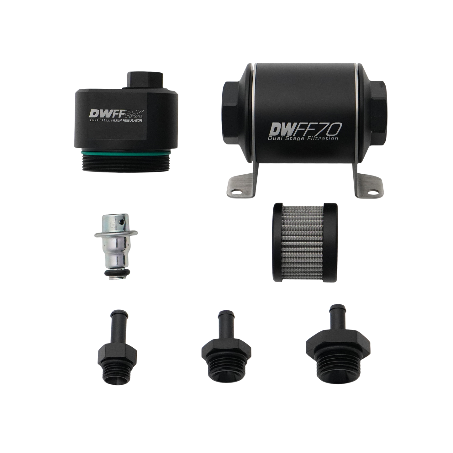 DeatschWerks 70mm Billet Fuel Filter Regulator 10 Micron with 5/16in Fittings