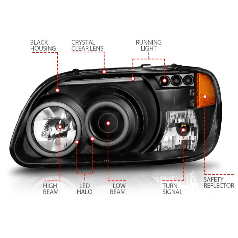 Anzo 1995-2001 Ford Explorer Projector Headlights w/ Halo Black 1 pc 111132 Photo - Unmounted