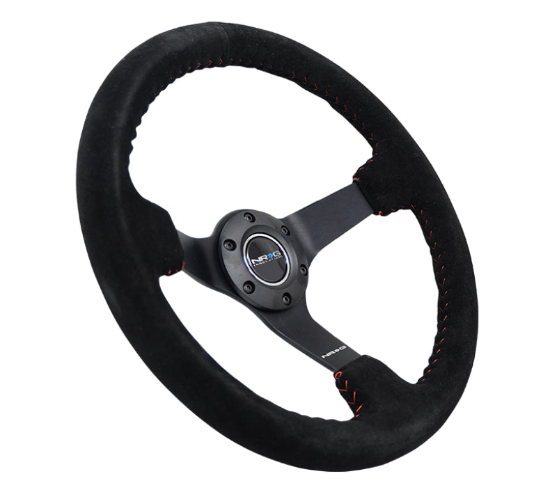 NRG Reinforced Steering Wheel (350mm / 3in. Deep) Blk Suede/Red BBall Stitch w/5mm Matte Blk Spokes RST-036MB-S-RD RST-036MB-S-RD Photo - Primary