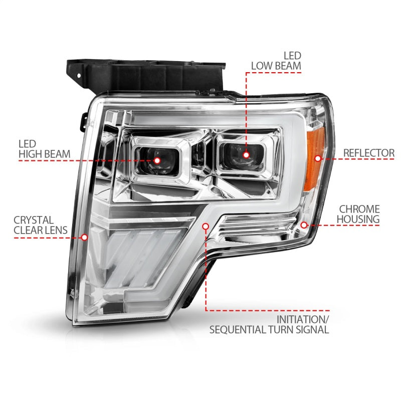 ANZO 09-14 Ford F-150 Full LED Proj Headlights w/Initiation Feature - Chrome 111607 111607 Photo - Unmounted